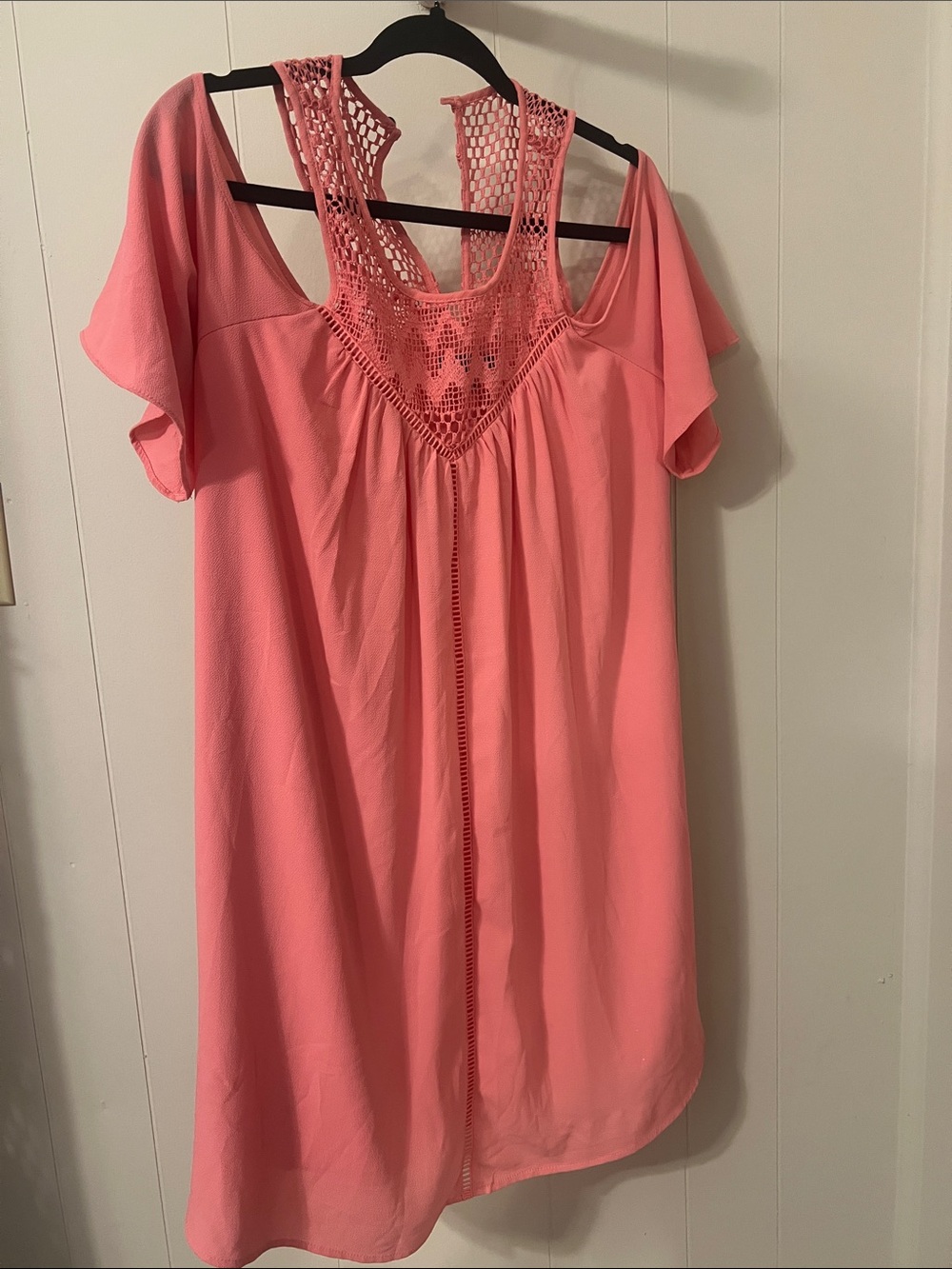 Coral Crochet-Back Cold Shoulder Dress